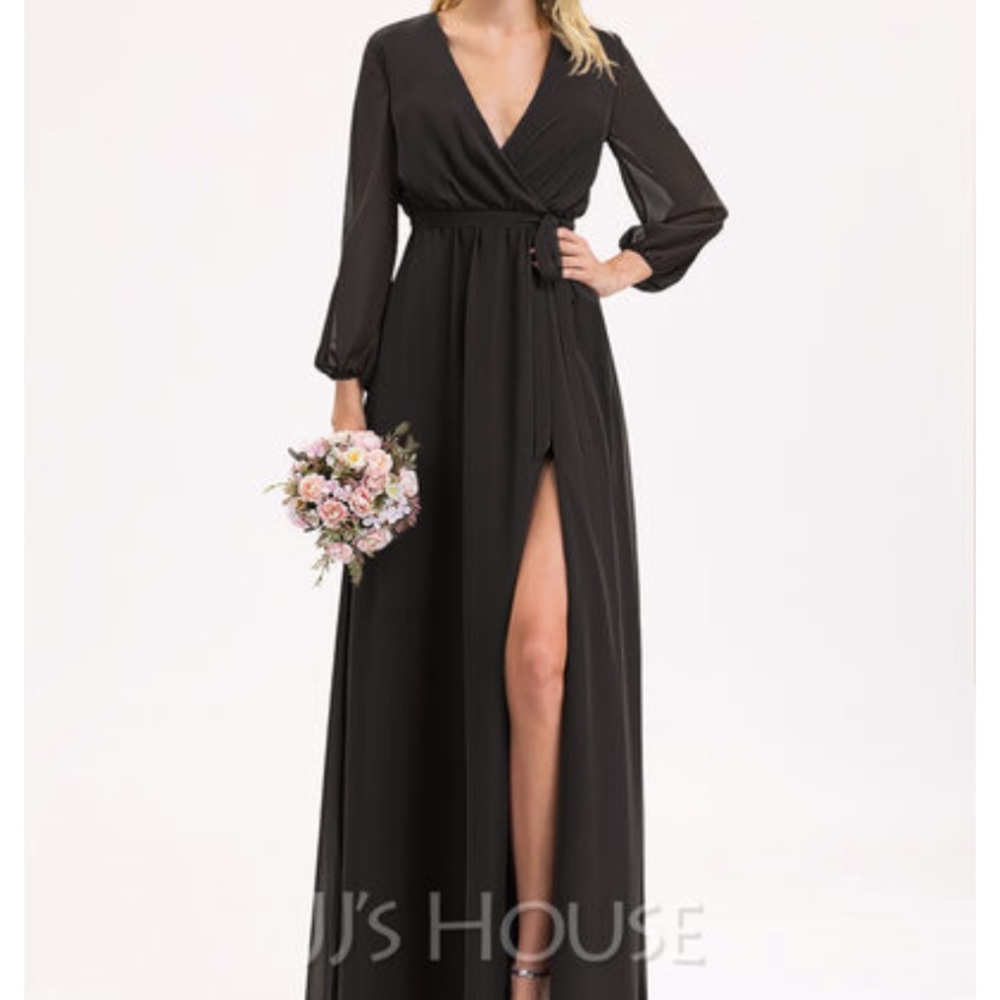 NWT Black chiffon wrap maxi / bridesmaids dress